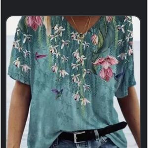 NWOT Teal Tee with Multicolored Floral Print